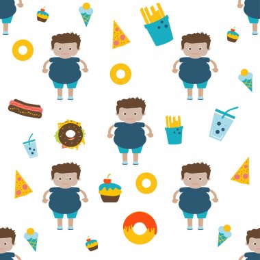 Sorunsuz obezite desen. Web sitesi renkli arka plan. Fast food restoran veya sağlıksız yaşam tarzı infographics menüsünden için şablon.