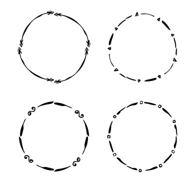 Logo için çizilmiş yaratıcı daire el, etiket, marka. Yuvarlak kare kümesi. Vektör çizim.