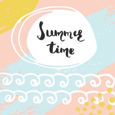 Güzel yaz poster elle çizilmiş yazı ile. Yelken, tropikal tatil, afiş, davetiye, zarf, arka plan, günlük kartlar için şablon 