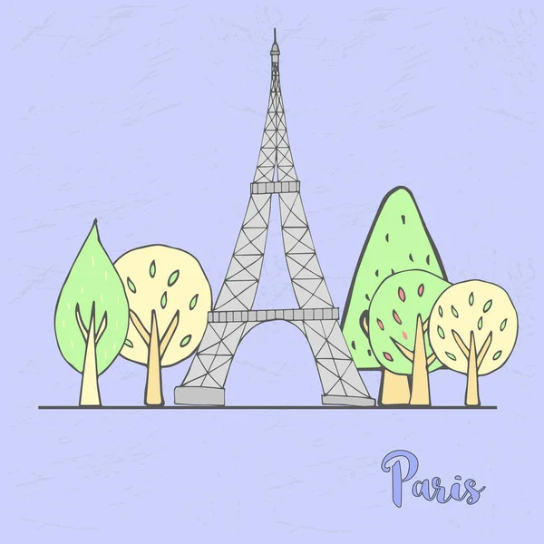 Χέρι Παρίσι Σκηνή Παλιάς Χρονολογίας Γαλλία Διάνυσμα Αστικών Banner Δέντρα — Διανυσματικό Αρχείο