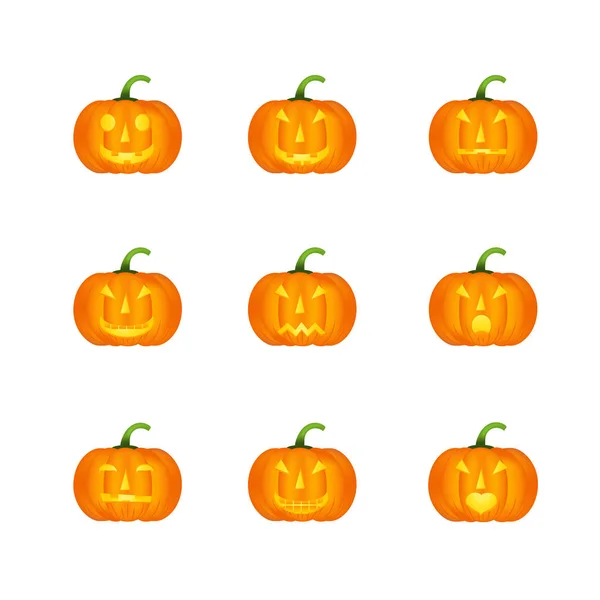 Ensemble Icônes Vectorielles Citrouilles Halloween Variation Émotionnelle Emoji Eléments Conception — Image vectorielle