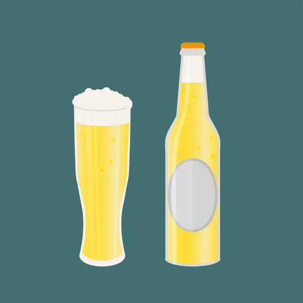Set of beer bottle and glass. — Stock Vector