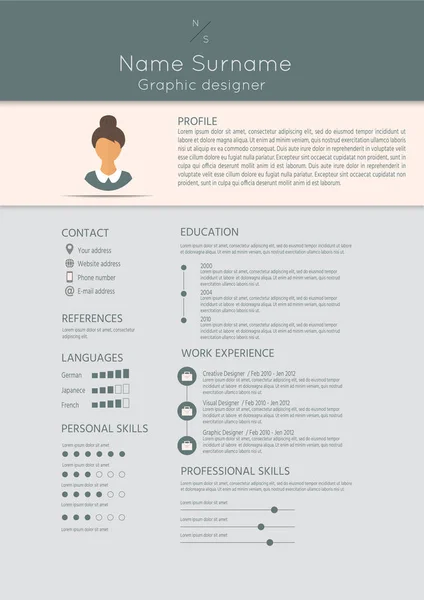 インフォ グラフィック デザインでフェミニンな履歴書 女性のためのスタイリッシュな履歴書 きれいなベクトル — ストックベクタ