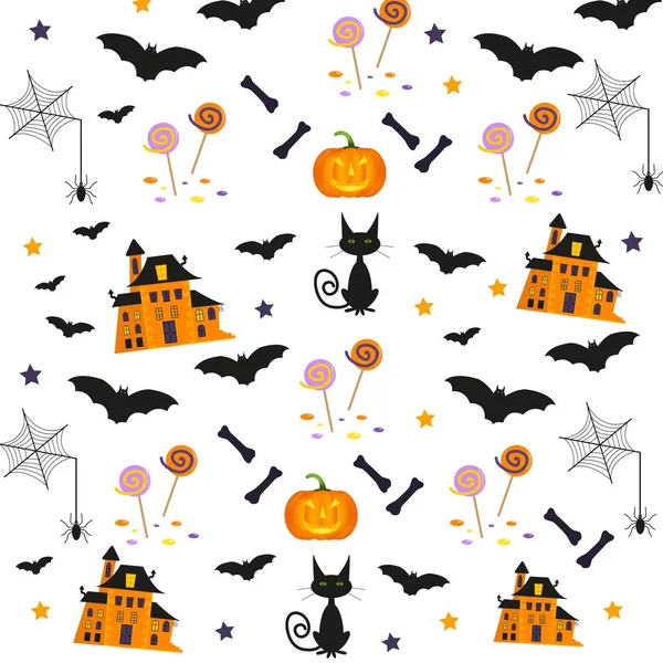 Halloween Patronen Met Vakantie Symbolen Vector Achtergrond Voor Behang Vullingen — Stockvector