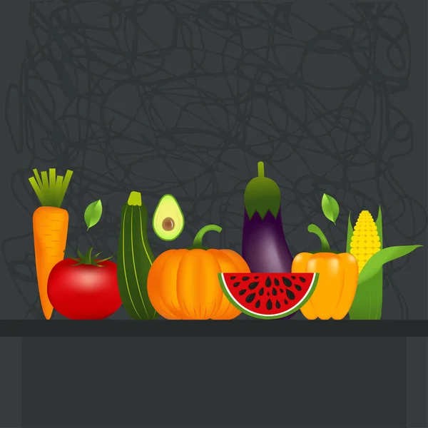 Légumes Sains Carotte Oignon Tomate Poivre Aubergine Concombre Chou Citrouille — Image vectorielle