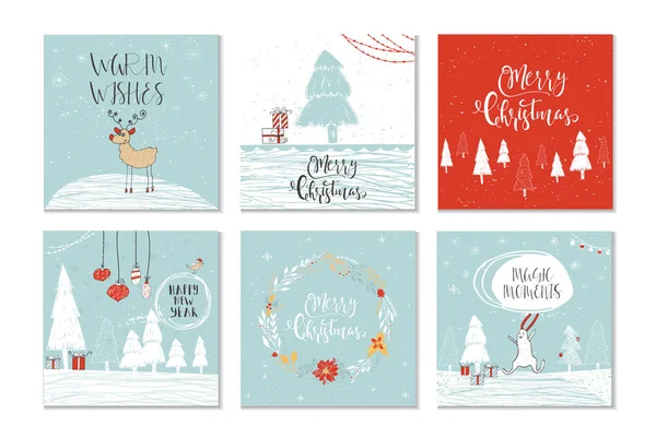 Σετ Χαριτωμένο Κάρτες Δώρων Χριστουγέννων Απόσπασμα Χαρούμενα Χριστούγεννα Χαρούμενα Και — Διανυσματικό Αρχείο