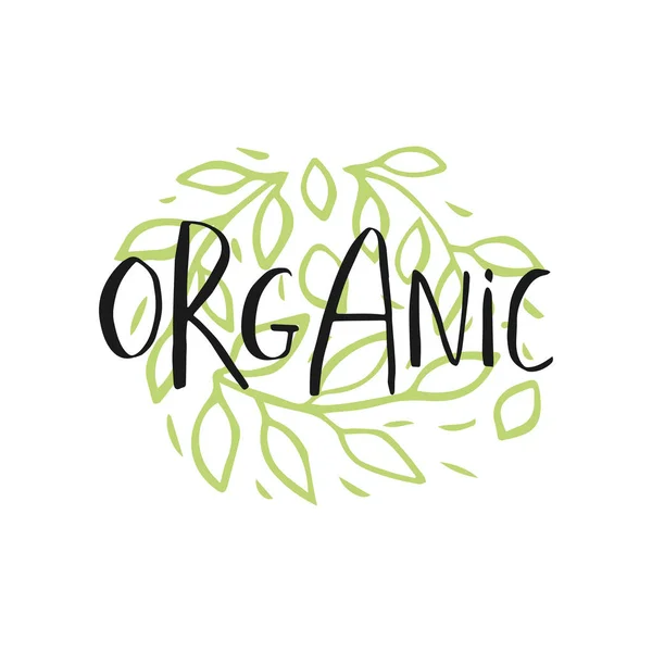 ベクトル グリーン バイオ ロゴや記号です ビーガン 健康食品のバッジ カフェ レストラン 商品包装用のタグ 手描きの葉 — ストックベクタ