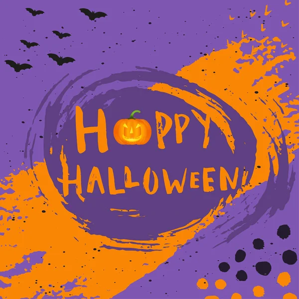 Happy Halloween Abstract Poster Design Traditional Symbols Hand Drawn Lettering — Stock Vector