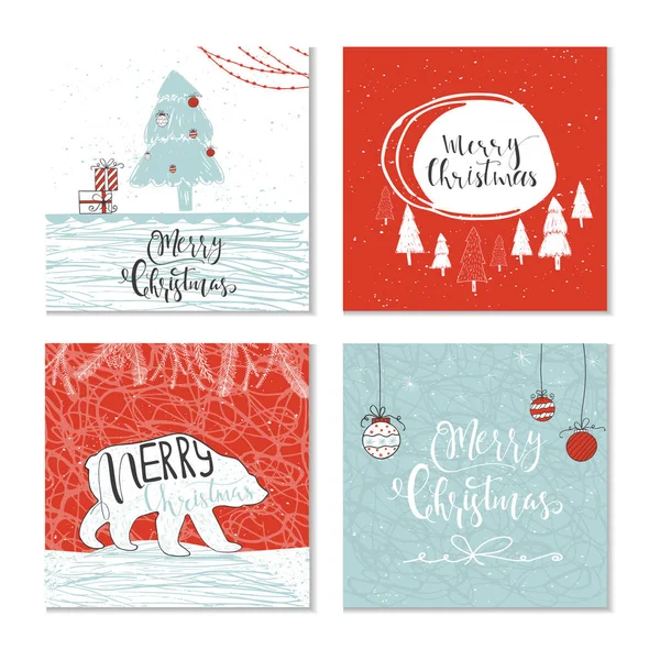 Verzameling Van Cute Christmas Gift Cards Met Belettering Merry Christmas — Stockvector