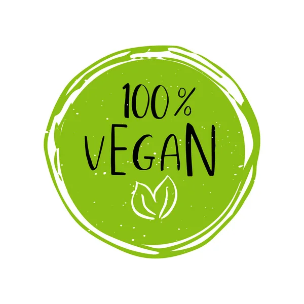 Vektör yuvarlak Eko, bio yeşil logo veya işareti. Vegan, ham, sağlıklı gıda rozet, kafeterya, restoranlar, ambalaj için etiket. Çizilmiş daire, yaprakları, yazı öğelerle bitki türden. Organik tasarım şablonu.