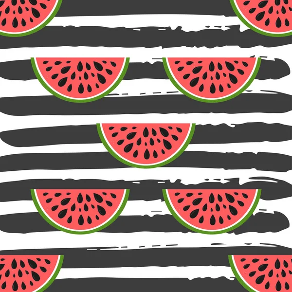 Seamless Striped Background Watermelon Slices Design Greeting Card Summer Invitation — Stock Vector