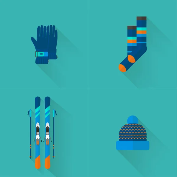 Sport Pictogrammen Wintercollectie Skiën Snowboarden Instellen Apparatuur Vlakke Stijl Ontwerp — Stockvector