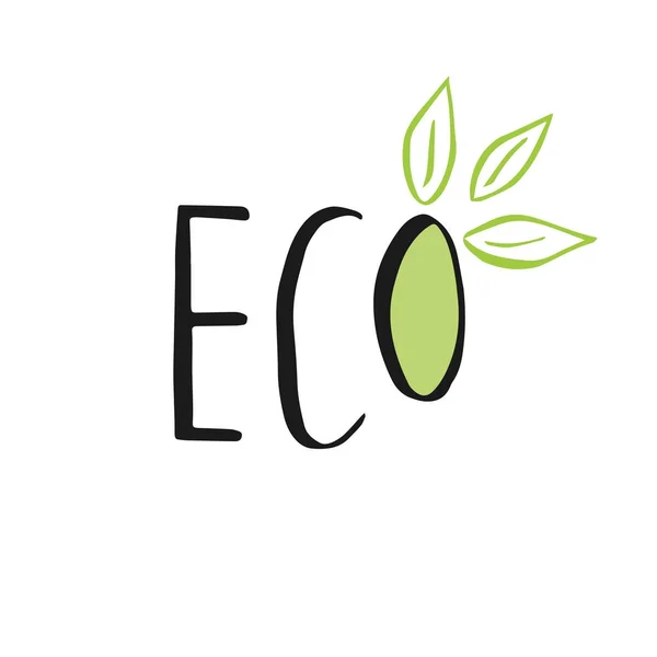 Vector Eco Bio Logotipo Verde Sinal Vegan Cru Crachá Comida —  Vetores de Stock