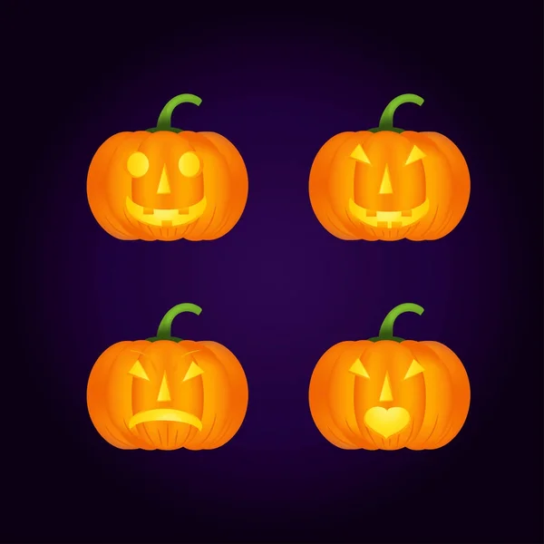 Ensemble Icônes Vectorielles Citrouilles Halloween Variation Émotionnelle Emoji Eléments Conception — Image vectorielle