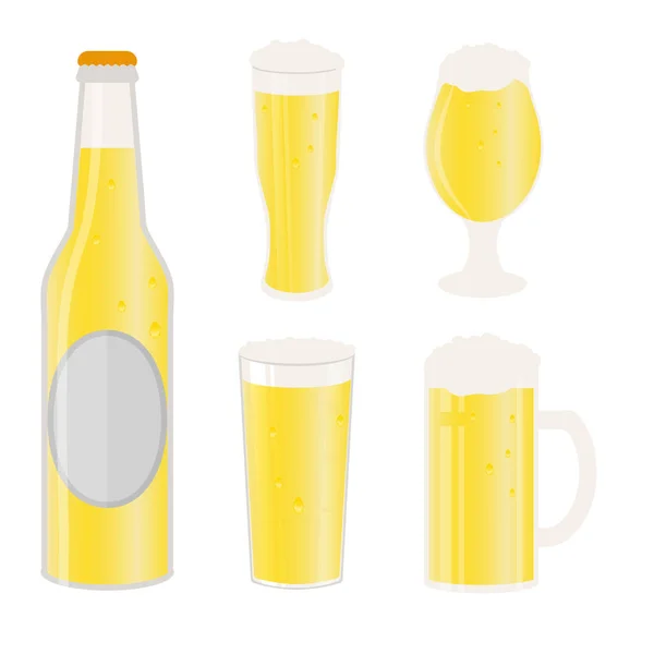 Set of beer mugs, bottle and glasseS — Stock Vector