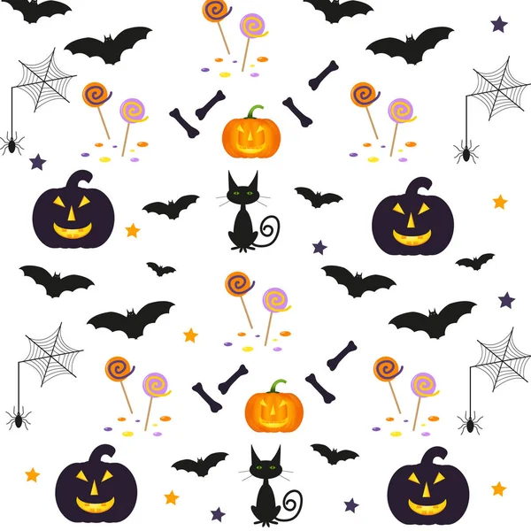 Halloween Patterns Holiday Symbols Vector Background Wallpaper Fills Web Page — Stock Vector