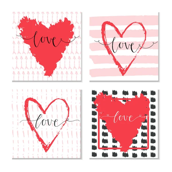 Set Biglietti Regalo San Valentino Con Cuore Amore Lettering Calligrafia — Vettoriale Stock