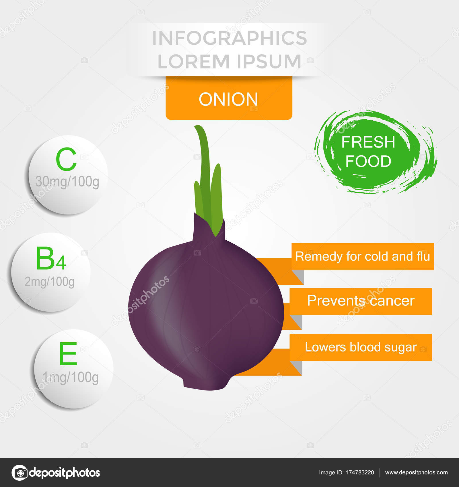 Healthy Vegetables Infographics Onion Vitamins Minerals Quality Vector
