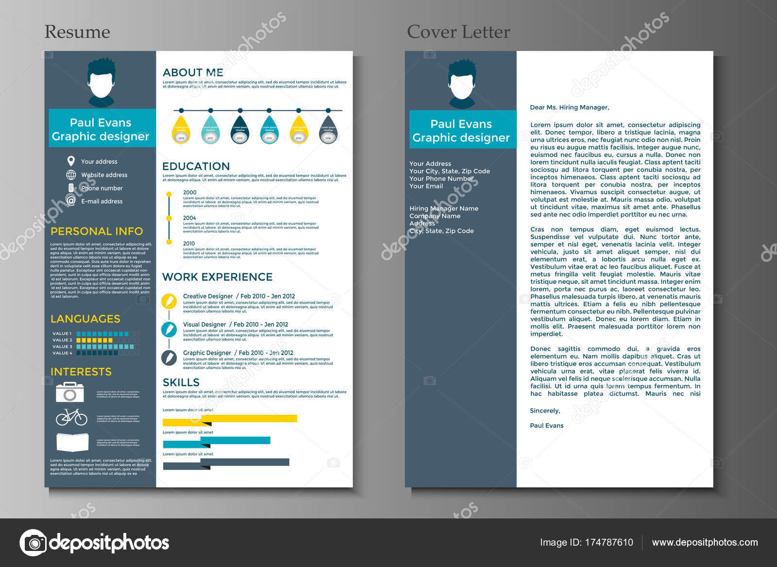 resume cover letter flat style design grey background set flat design resume