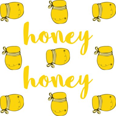 Sorunsuz bal desen vektör ambalaj şablonu. Arıcı arka plan. Kavanoz ile doğal ve organik bal toplama