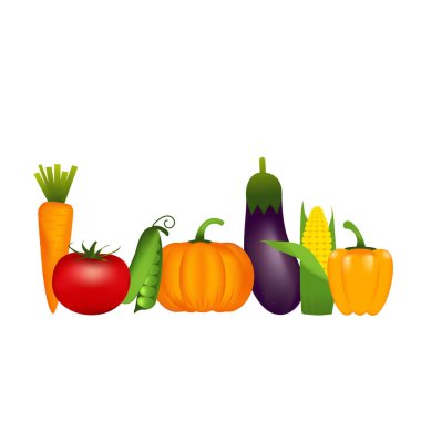 Sağlıklı sebze: havuç, domates, biber, patlıcan, kabak, beyaz arka plan üzerinde izole. Kalite vektör çizim diyet, eko gıda hakkında