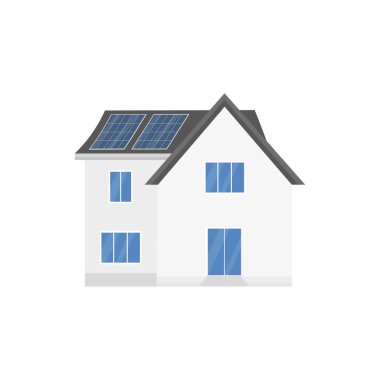 Temiz modern ev güneş panelleri ile. Çevre dostu alternatif enerji. Ekosistem infographics. Düz vektör çizim.