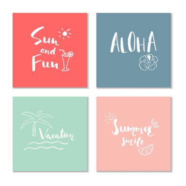 Güzel yaz poster elle çizilmiş yazı ile. Yelken, tropikal tatil, afiş, davetiye, zarf, arka plan, günlük kartlar için şablon 