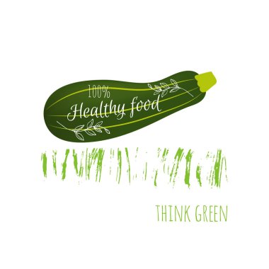 Gerçekçi yaş sebze. Metin ile olgun iliği izole simgesi yeşil düşünüyorum. Vektör çizim