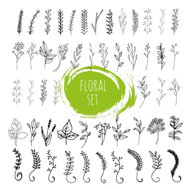 Handdrawn çiçek logosu öğeleri. Mükemmel kendi logo tasarımı. Logo şablonlar. Logo tasarım arka plan üzerinde izole ve kullanımı kolay. Vektör çizim