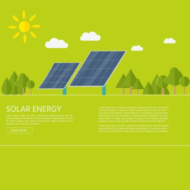 Modern ev için güneş panelleri. Çevre dostu alternatif enerji. Ekosistem infographics. Düz vektör çizim.