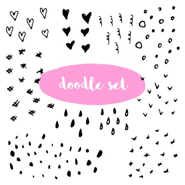 Vektör elle çizilmiş doodle set mürekkeple yapılmış. FreeHand dokular kumaş, basımcılık, web tasarımı için.