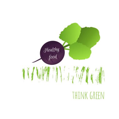 Gerçekçi yaş sebze. Metin ile olgun kırmızı pancar izole simgesi yeşil düşünüyorum. Vektör çizim