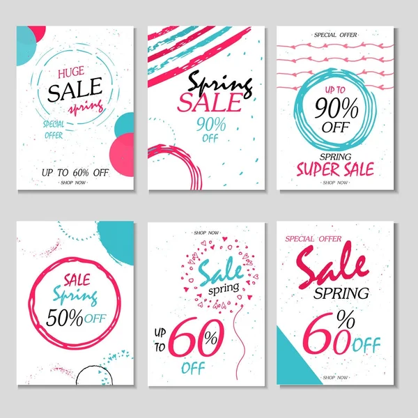 Set Carte Sconto Primavera Design Può Essere Utilizzato Siti Web — Vettoriale Stock