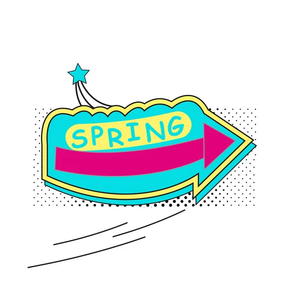 Spring Sticker Badge Text Label Pop Art Object White Background — Stock Vector