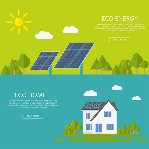 Limpar Casa Moderna Com Painéis Solares Energia Alternativa Ecológica Infográficos —  Vetores de Stock