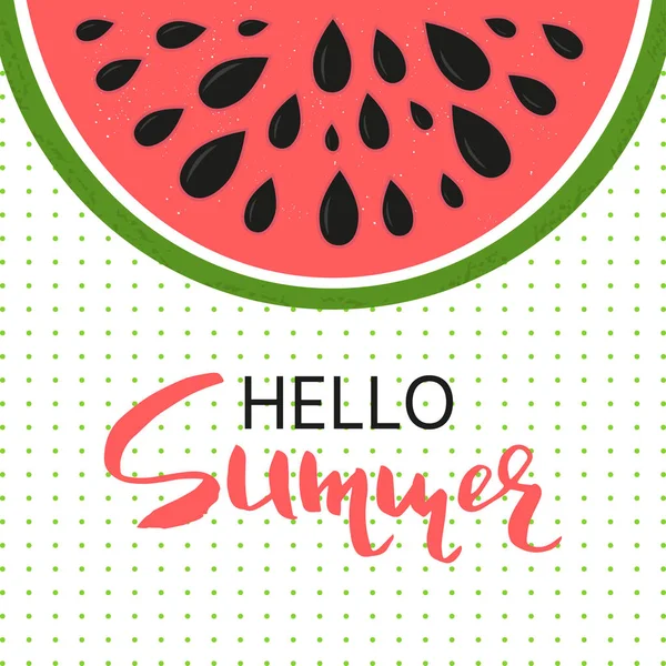 Niedliche Sommerpostkarte Mit Handgezeichnetem Schriftzug Und Wassermelonenscheibe Schönes Plakat Für — Stockvektor