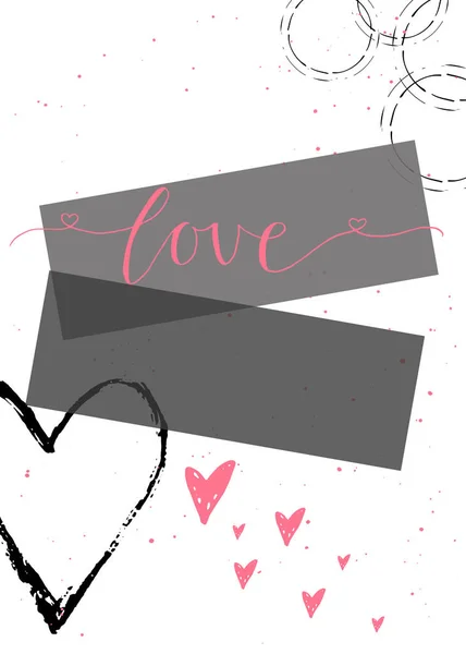 Carte Cadeau Saint Valentin Avec Coeur Lettrage Calligraphie Éléments Conception — Image vectorielle