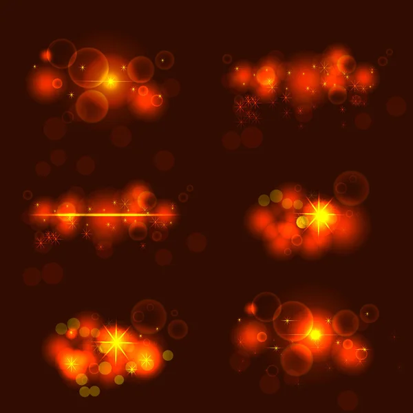 Collection Shining Stars Sun Particles Sparks Highlight Effect Golden Bokeh — Stock Vector