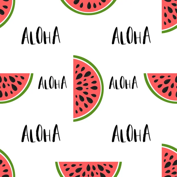 Seamless Background Watermelon Slices Text Aloha Design Greeting Card Summer — Stock Vector