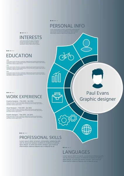 Düz stil Tasarım renkli özgeçmiş şablonu. Modern Cv Infographics öğelerle ayarlayın. Temiz vektör çizim