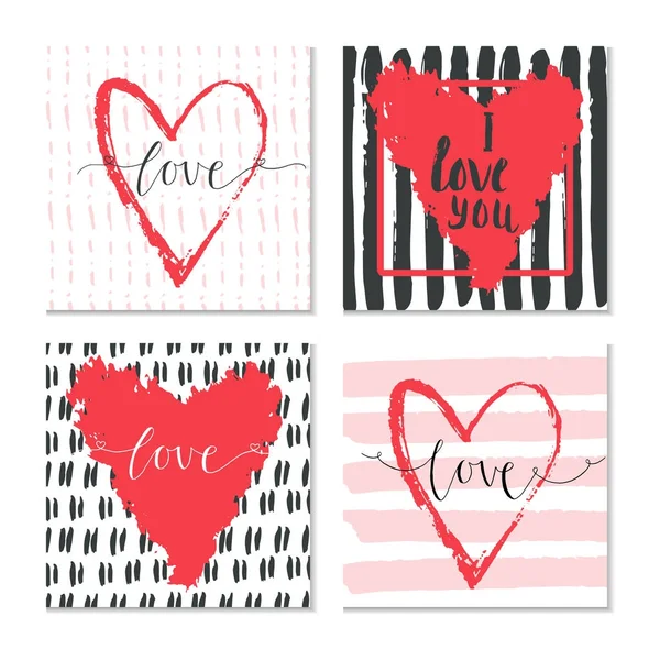 Conjunto Valentim Cartão Presente Dia Com Coração Amor Lettering Caligrafia — Vetor de Stock