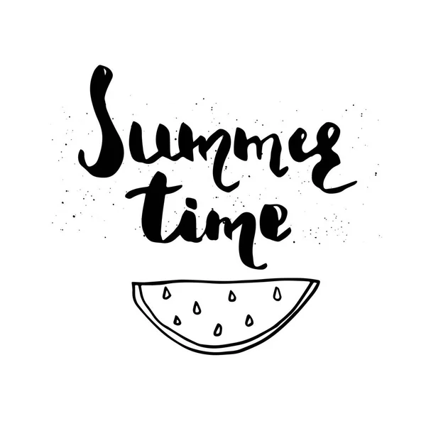 手描きのレタリングとスイカの美しい夏のポスター 熱帯の休暇 バナー 招待状 ジャーナル カードのテンプレート — ストックベクタ