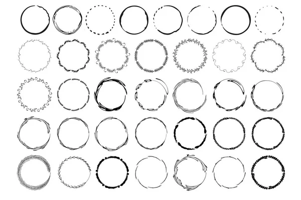 Grande Serie Elementi Disegnati Mano Con Cerchi Modelli Rotondi Isolati — Vettoriale Stock