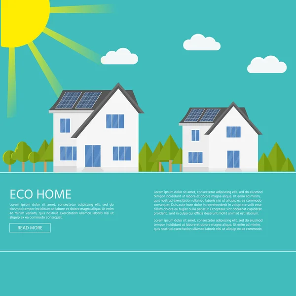 Limpiar Casas Modernas Con Paneles Solares Energía Alternativa Ecológica Infografías — Vector de stock