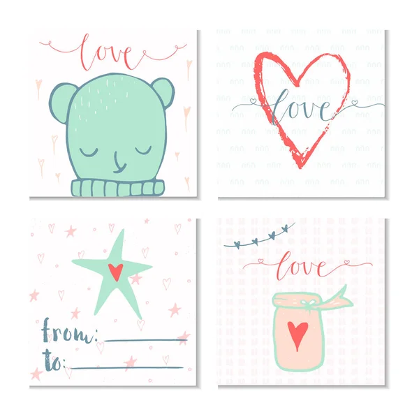 Valentinstag Geschenkkarte Mit Herz Und Schriftzug Liebe Kalligrafie Handgezeichnete Gestaltungselemente — Stockvektor