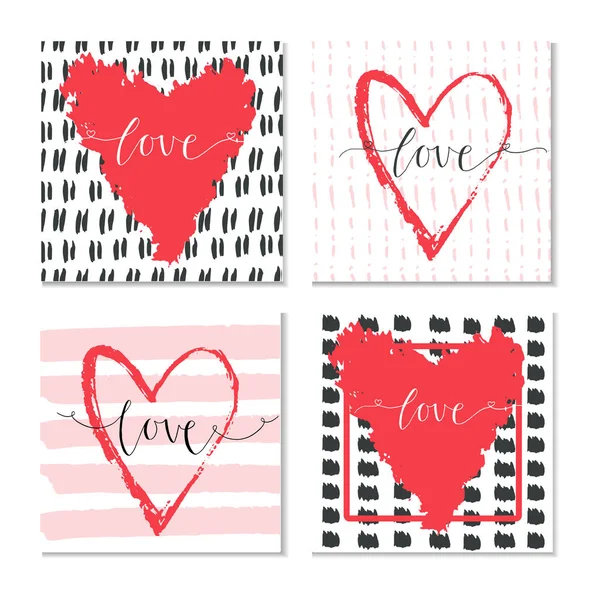 Set Von Valentinstag Geschenkkarten Mit Herz Und Schriftzug Liebe Kalligrafie — Stockvektor