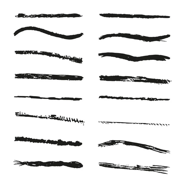 Set Hand Drawn Black Paint Ink Brush Strokes Brushes Lines — Stock Vector