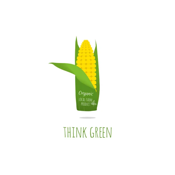 Realistisches Rohgemüse Vereinzelte Ikone Des Reifen Mais Mit Grünem Text — Stockvektor
