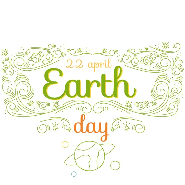 Earth Day Handgezeichnete Beschriftungskarte Moderner Linearer Stil Vektor Illustration Für — Stockvektor