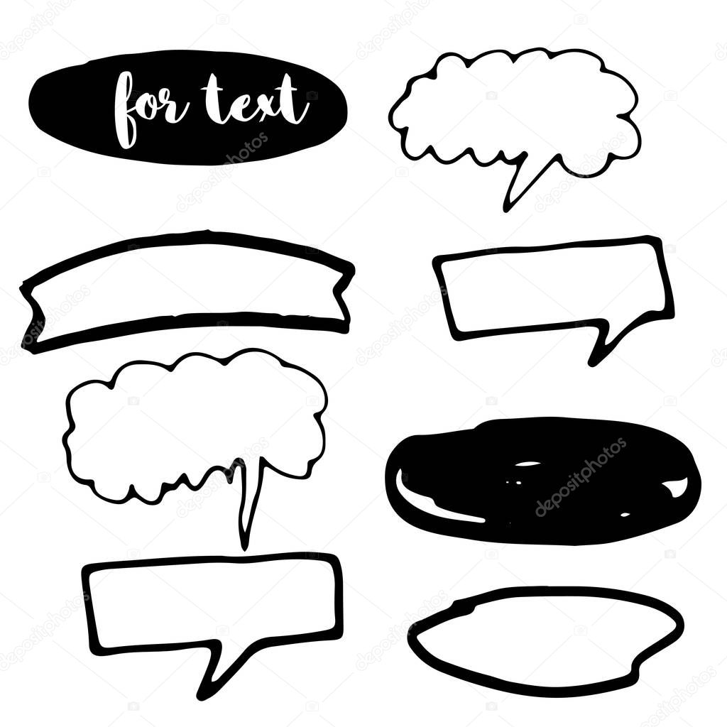 Hand drawn balloon shapes for text, speech, thought, speaking. Talk clouds sketching. Vector 